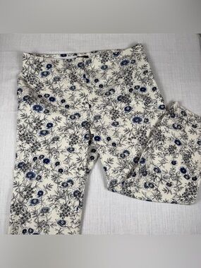 Talbots Chatham Crop Pants 14 Blue Floral Stretch